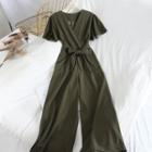 Tie-waist Short-sleeve Wide-leg Jumpsuit