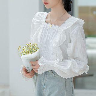 Square-neck Ruffled Blouse White - One Size