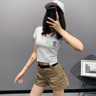 Printed Asymmetric Crop T-shirt