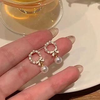 Faux Pearl Rhinestone Alloy Dangle Earring 1 Pair - White & Gold - One Size