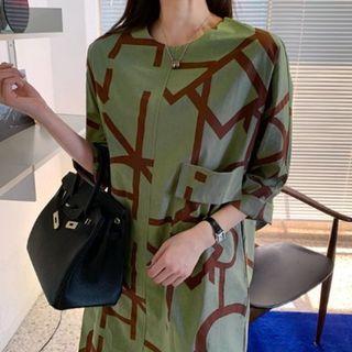 Flap-pocket Printed Midi Shift Dress