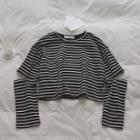 Cut-out Striped T-shirt Stripe - Black - One Size