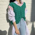 Piped Boxy Cable-knit Vest
