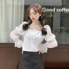 Long-sleeve Tie-front Cropped Blouse