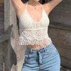 Halter-neck Crochet Cropped Camisole Top White - One Size