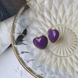 Glaze Heart Earring 1 Pair - Purple - One Size