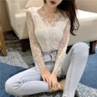 Lace-panel V-neck Top