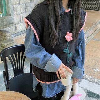 Flower Accent Sweater Vest