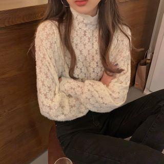 Lace Scoop-neck Top Almond - One Size