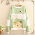 Cat Print Color-block Sweatshirt