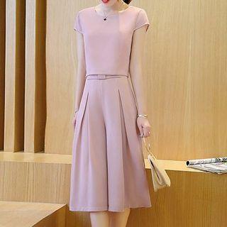 Set: Cap-sleeve Top + Capri Wide-leg Pants