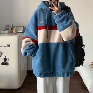 Couple Matching Color Panel Fleece Hoodie