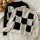 Checker Loose-fit Crop Knit Top