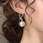 Faux Pearl Drop Earring 1 Pair - Purplish Gray Faux Pearl - Gold - One Size