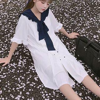 Short-sleeve Sailor Collar Chiffon Dress