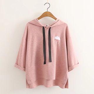 Drawstring Cloud Applique Hoodie As Shown In Figure - One Size
