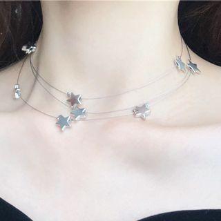 Alloy Star Layered Fishing Line Choker Silver - One Size
