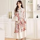 Contrast-trim Long Floral Shirtdress