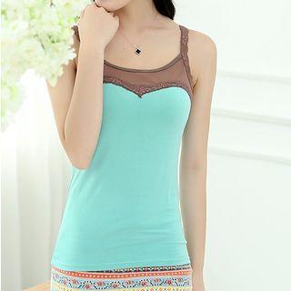Sleeveless Paneled Lace Trim Color Block Top