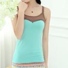 Sleeveless Paneled Lace Trim Color Block Top