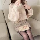 Set: Oversized Sweater + Tweed Miniskirt Beige - One Size