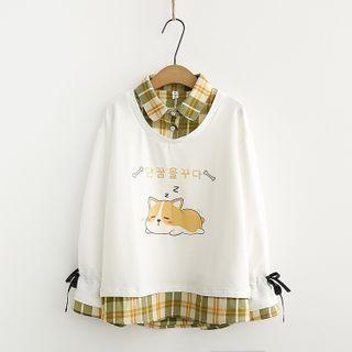 Plaid Panel Mock Two-piece Printed Pullover