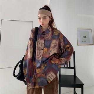 Retro Painting Long-sleeve Shirt As Shown In Figure - One Size
