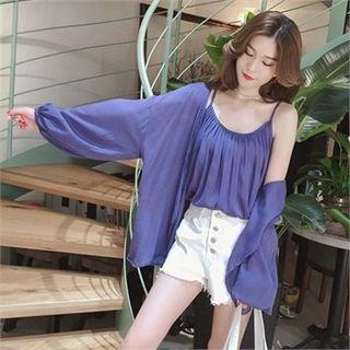 Set: Linen Blend Oversized Cardigan + Camisole Top
