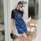 Short-sleeve Denim Panel Romper