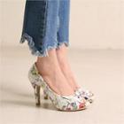Peep-toe Floral Print High-heel Pumps