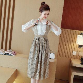 Set: 3/4-sleeve Shirt + Lace Suspender Dress