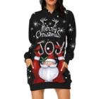 Santa Claus Print Mini Sheath Hoodie Dress