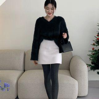 Zip-back Woolen Miniskirt