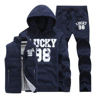 Set : Number Fleece-lined Vest + Hoodie + Sweatpants