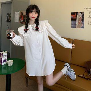 Frill Trim Plain Shirt Dress