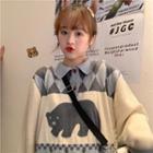 Bear Argyle Sweater As Shown In Figure - One Size