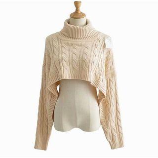 Cropped Turtleneck Cable Knit Sweater