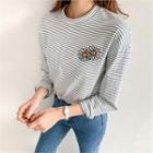 Flower-embroidered Stripe T-shirt