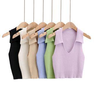 Cap Collar V Neck Knit Plain Halter Top/vest