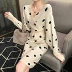 Polka Dot Knit Dress Beige - One Size