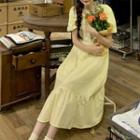 Short-sleeve Embroidered A-line Dress Yellow - One Size