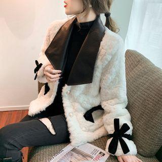 Faux Leather Collar Panel Fleece Jacket