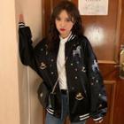 Horse Embroidered Zip Baseball Jacket