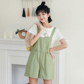 Pig Embroidered Short-sleeve T-shirt / Drawstring Jumper Shorts
