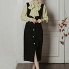 Set: Tie Neck Blouse + Overall Dress