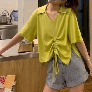 Ruched-front Plain Short-sleeve Top
