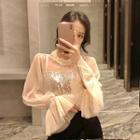 Sequined Panel Mesh Blouse