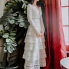 Long-sleeve Midi Lace Layered Dress