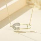 925 Sterling Silver Rhinestone Safety Pin Pendant Necklace 1 Pc - Rhinestone Safety Pin Pendant Necklace - One Size