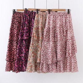 Floral Print Tiered A-line Skirt